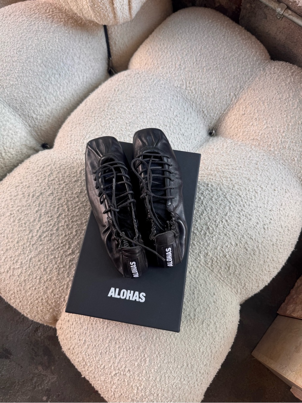 Alohas Black Lace-Up Ballet Flats - Picture 5 of 6